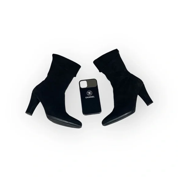 Aquatalia ⌘ Chic Fold Over Back Zip Stack Heeled Boots ⌘ Black Suede ⌘ 6.5M ⌘ - Picture 12 of 16